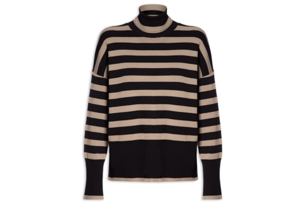 Blusa Feminina Pull De Tricot Amplo Listrado - Preto