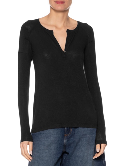 Blusa Feminina Raglan Desconstruída Básica – Preto