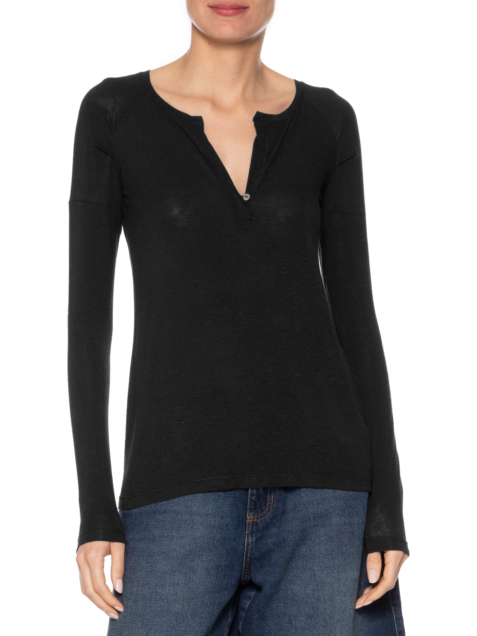 Blusa Feminina Raglan Desconstruída Básica Preto Animale