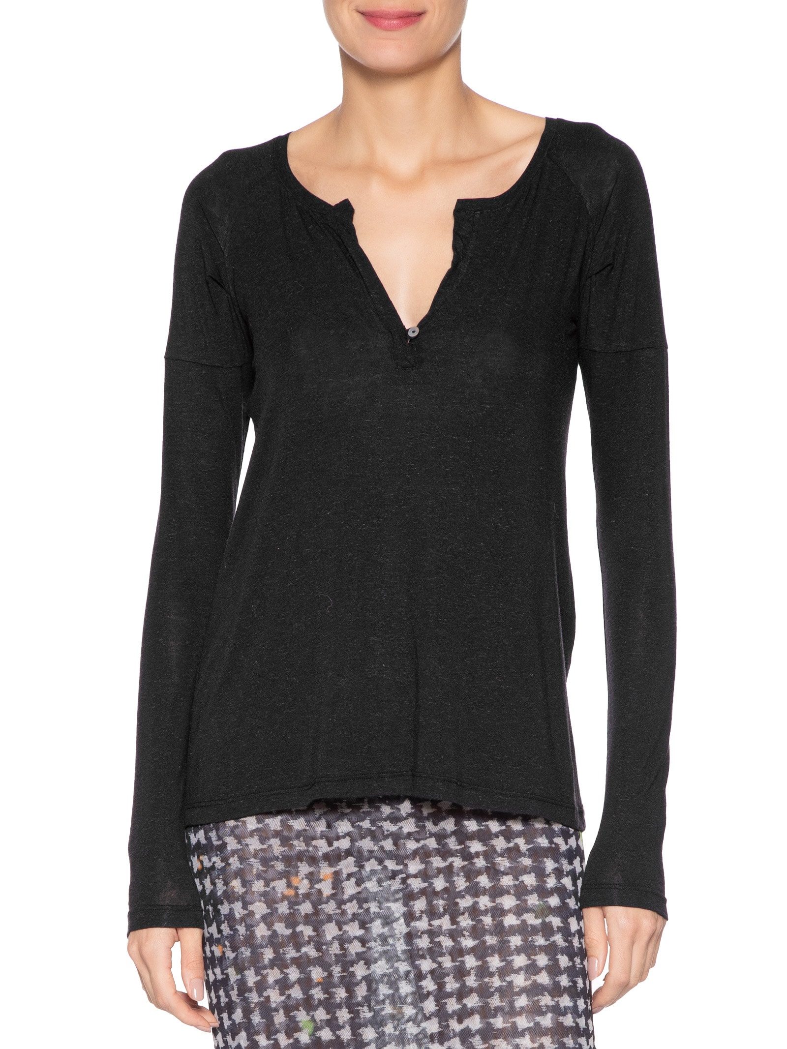 Blusa Feminina Raglan Desconstruída Preto Animale