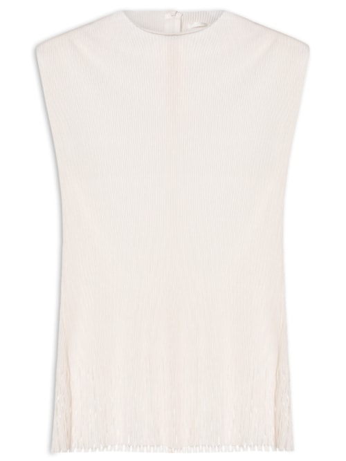 Blusa Feminina Raglan Gola Plisse - Off White