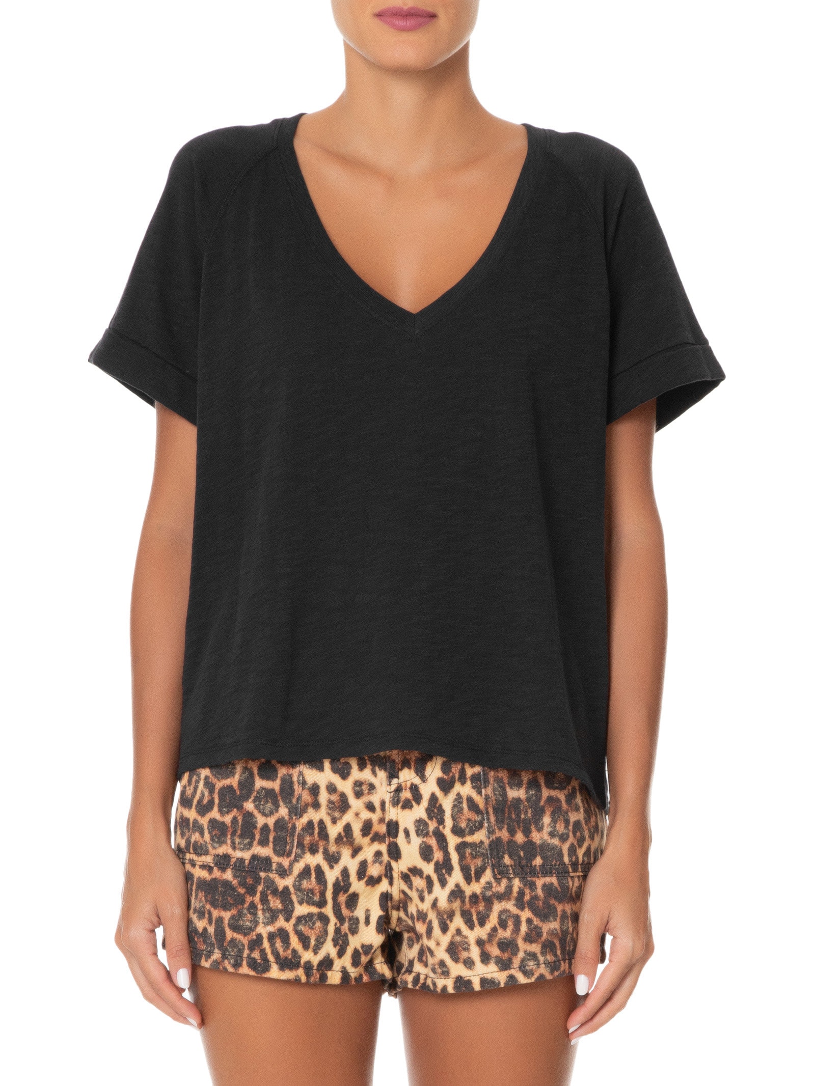 Blusa Feminina Raglan Manga Curta Preto Maria Filó