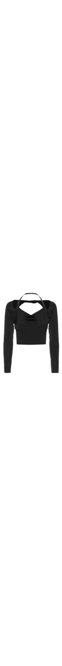 Blusa Feminina Recorte Nos Ombros Manga Longa - Preto