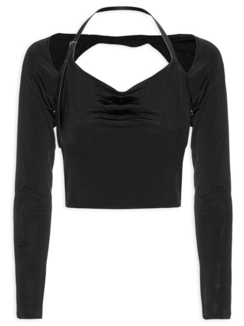 Blusa Feminina Recorte Nos Ombros Manga Longa – Preto