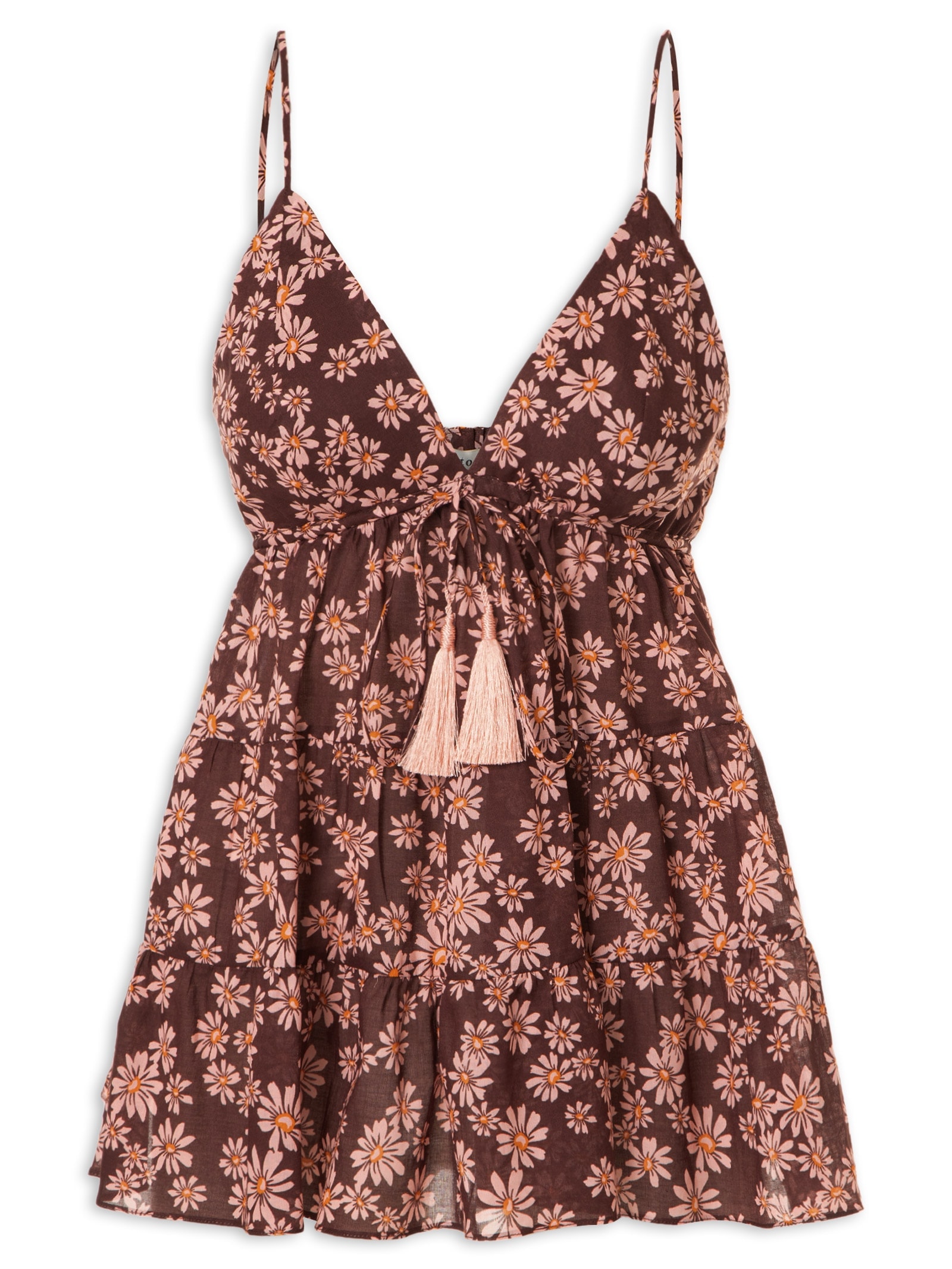 Blusa Feminina Recortes Estampa Margaridas Rosa Marrom Dress To