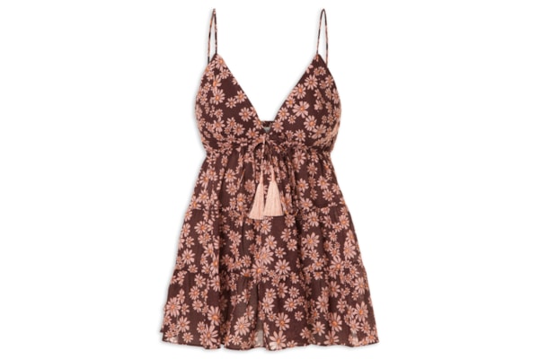 Blusa Feminina Recortes Estampa Margaridas Rosa - Marrom