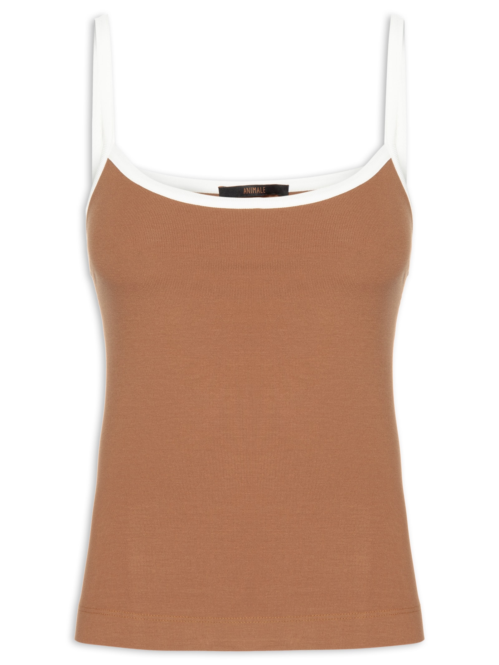 Blusa Feminina Regata Alça Larga Bicolor Marrom Animale