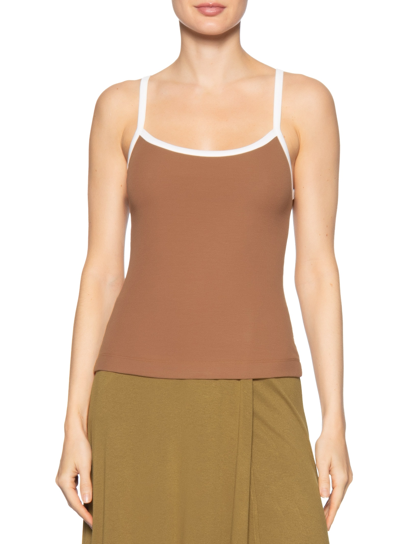 Blusa Feminina Regata Alça Larga Bicolor Marrom Animale
