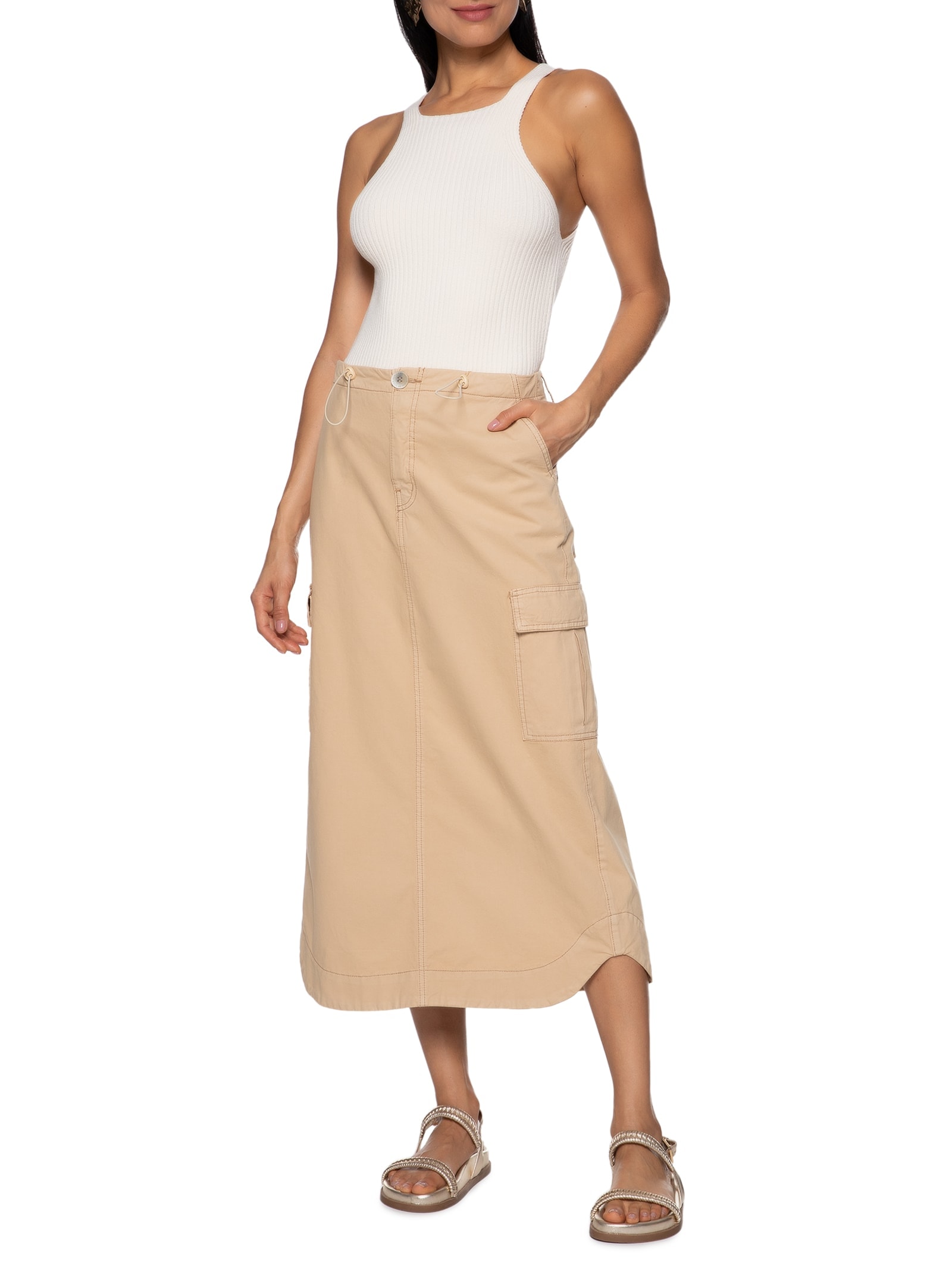 Blusa Feminina Regata Alcinha Tricot Bege Cantão