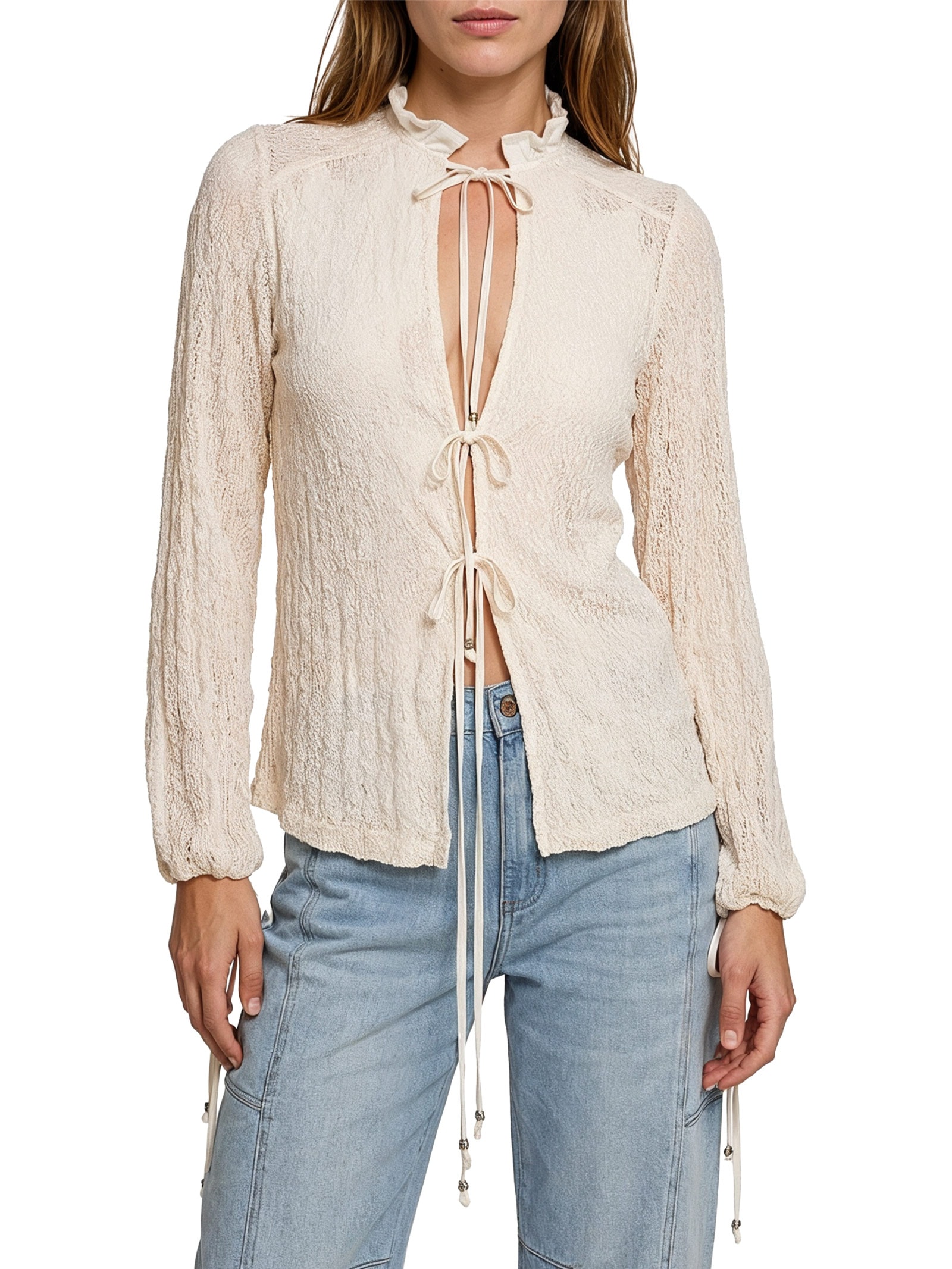 Blusa Feminina Renda Bege Open