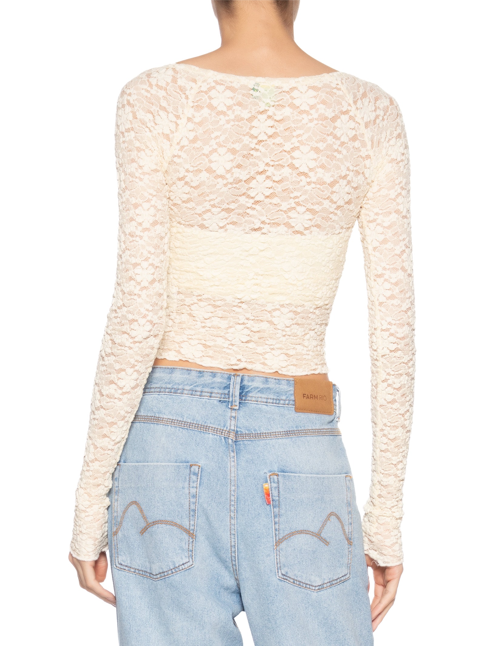 Blusa Feminina Rendada Decote Reto Artesanal Off White Farm