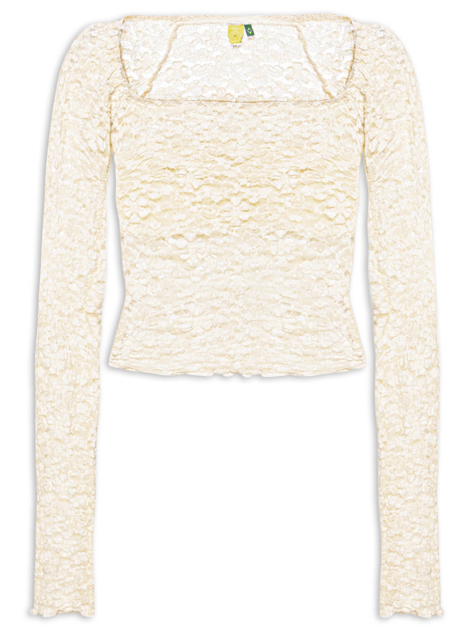 Blusa Feminina Rendada Decote Reto Artesanal Off White Farm