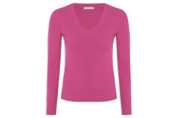 Blusa Feminina Rib Decote V - Rosa