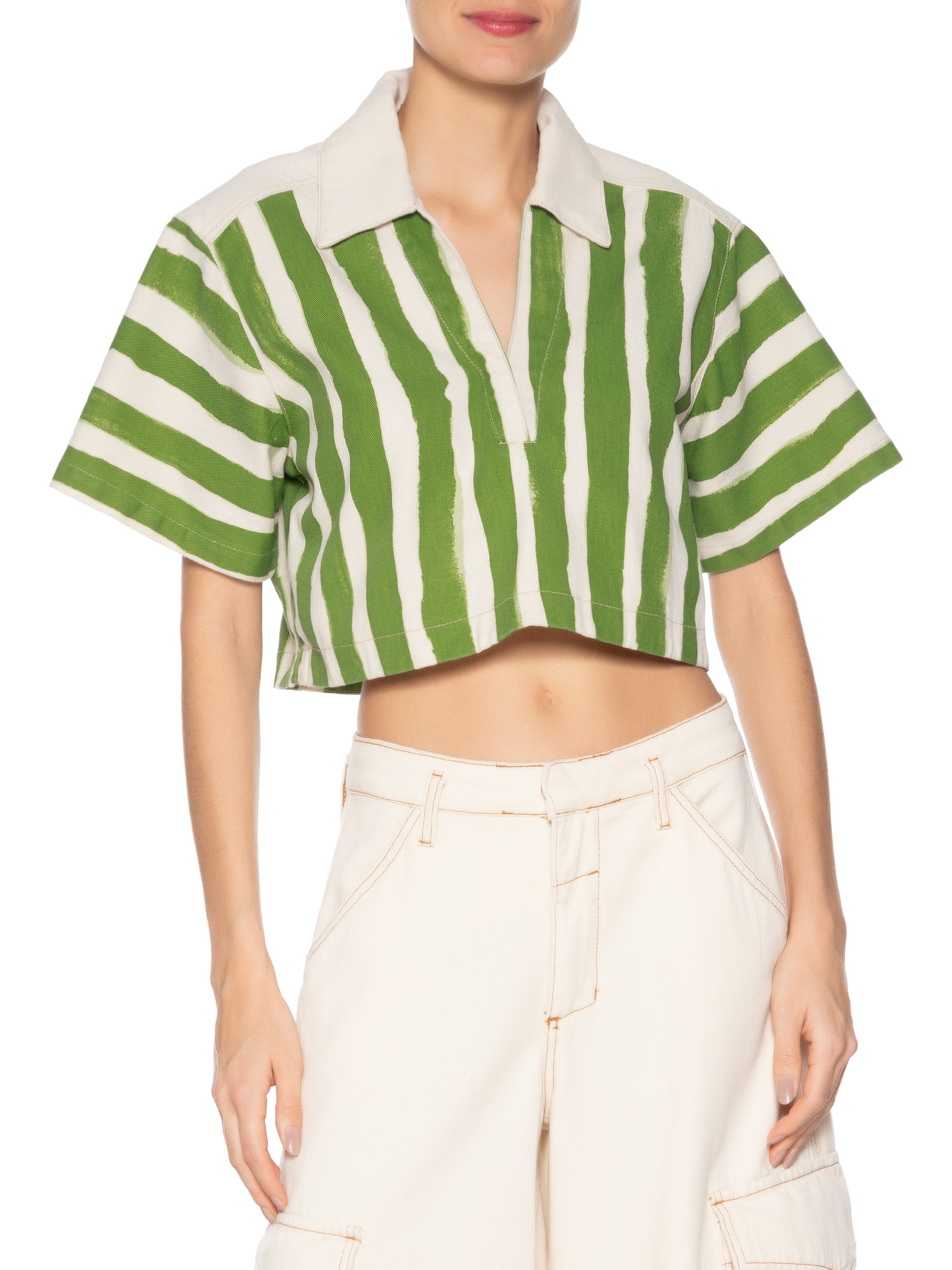 Blusa Feminina Sarja Estampa Listras Verde Animale Jeans