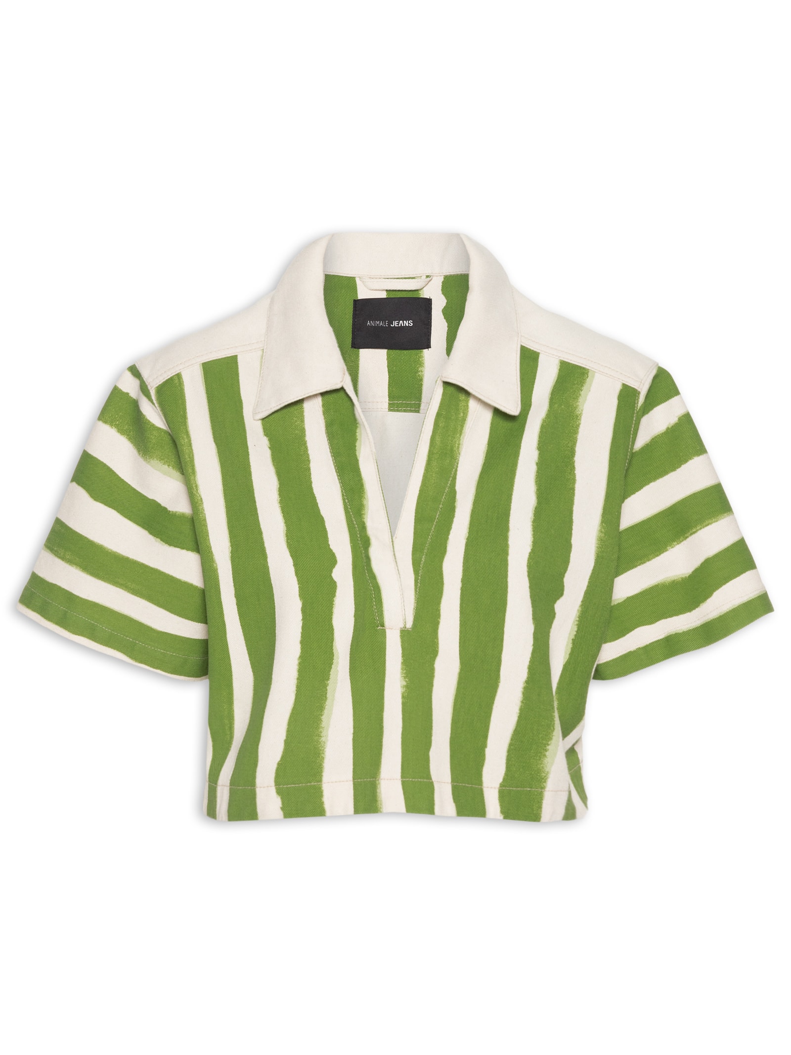 Blusa Feminina Sarja Estampa Listras Verde Animale Jeans