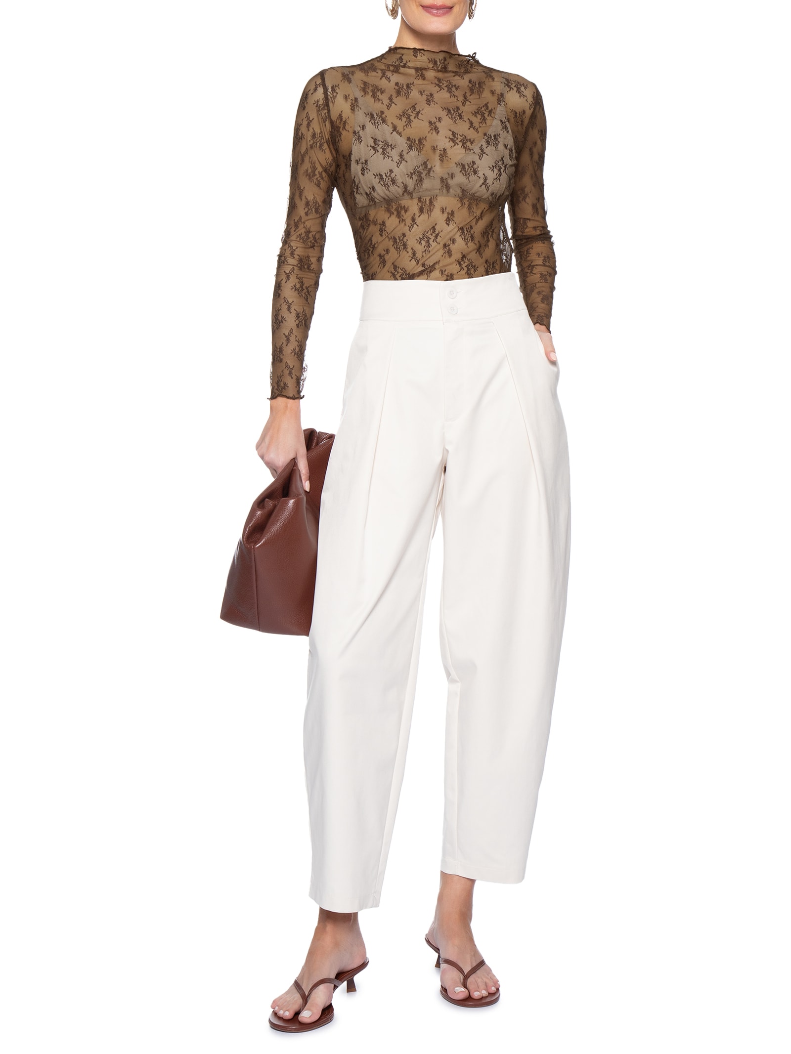 Blusa Feminina Segunda Pele Em Renda Marrom Market 33