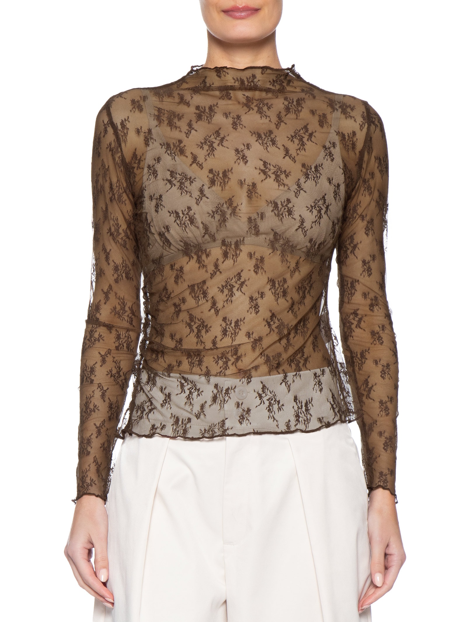Blusa Feminina Segunda Pele Em Renda Marrom Market 33