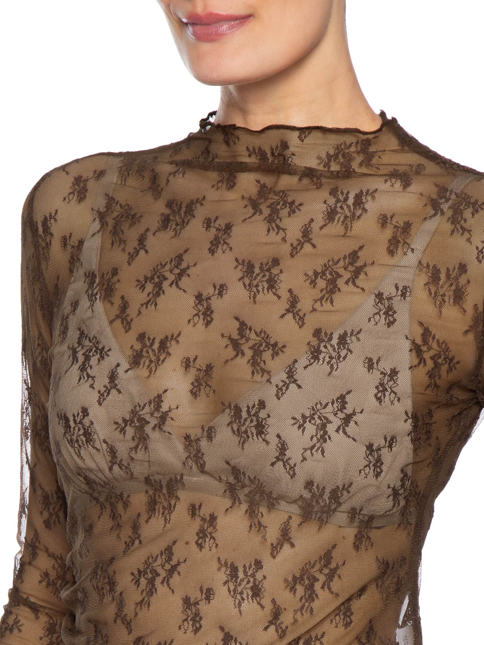 Blusa Feminina Segunda Pele Em Renda Marrom Market 33