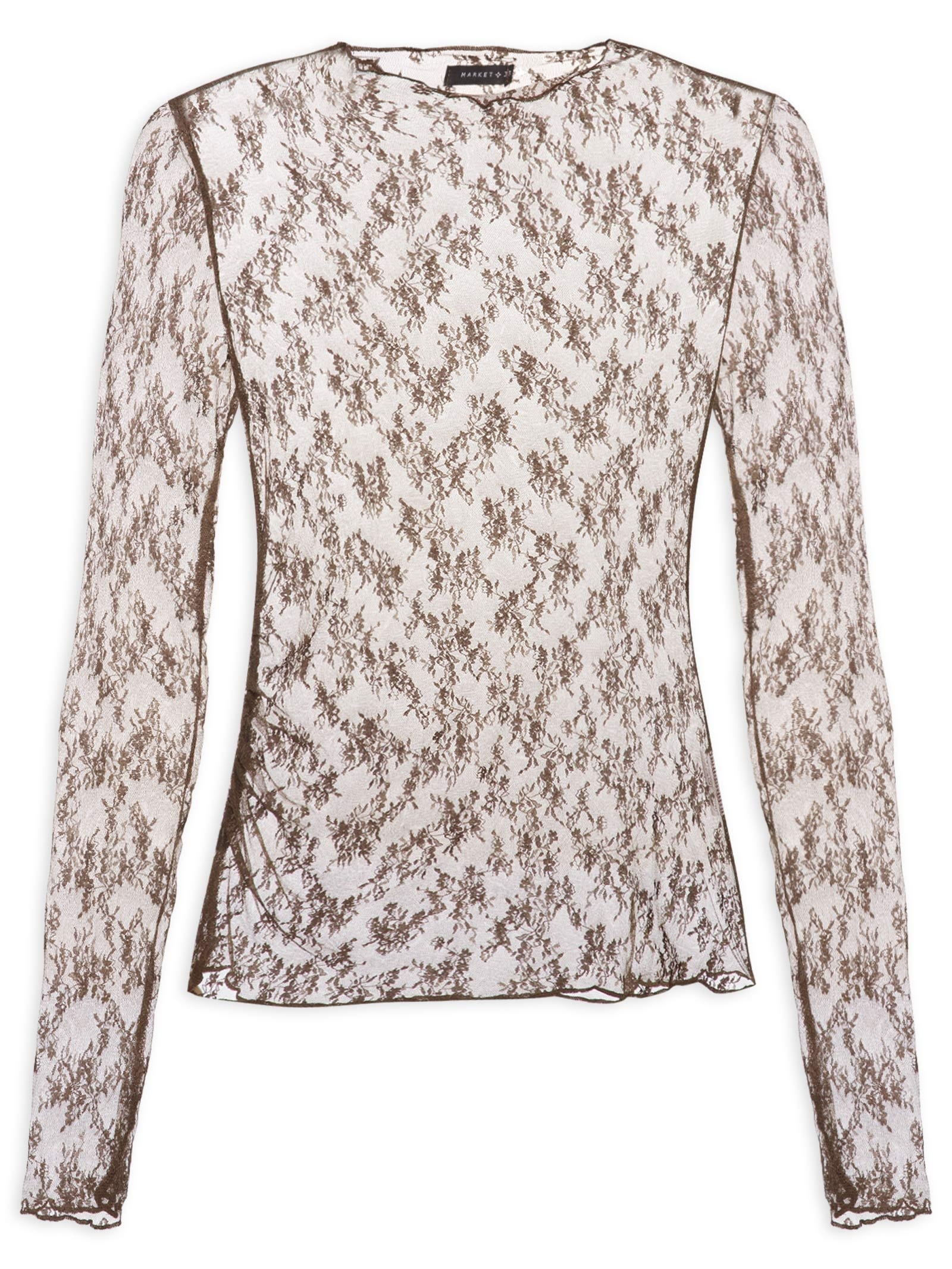 Blusa Feminina Segunda Pele Em Renda Marrom Market 33