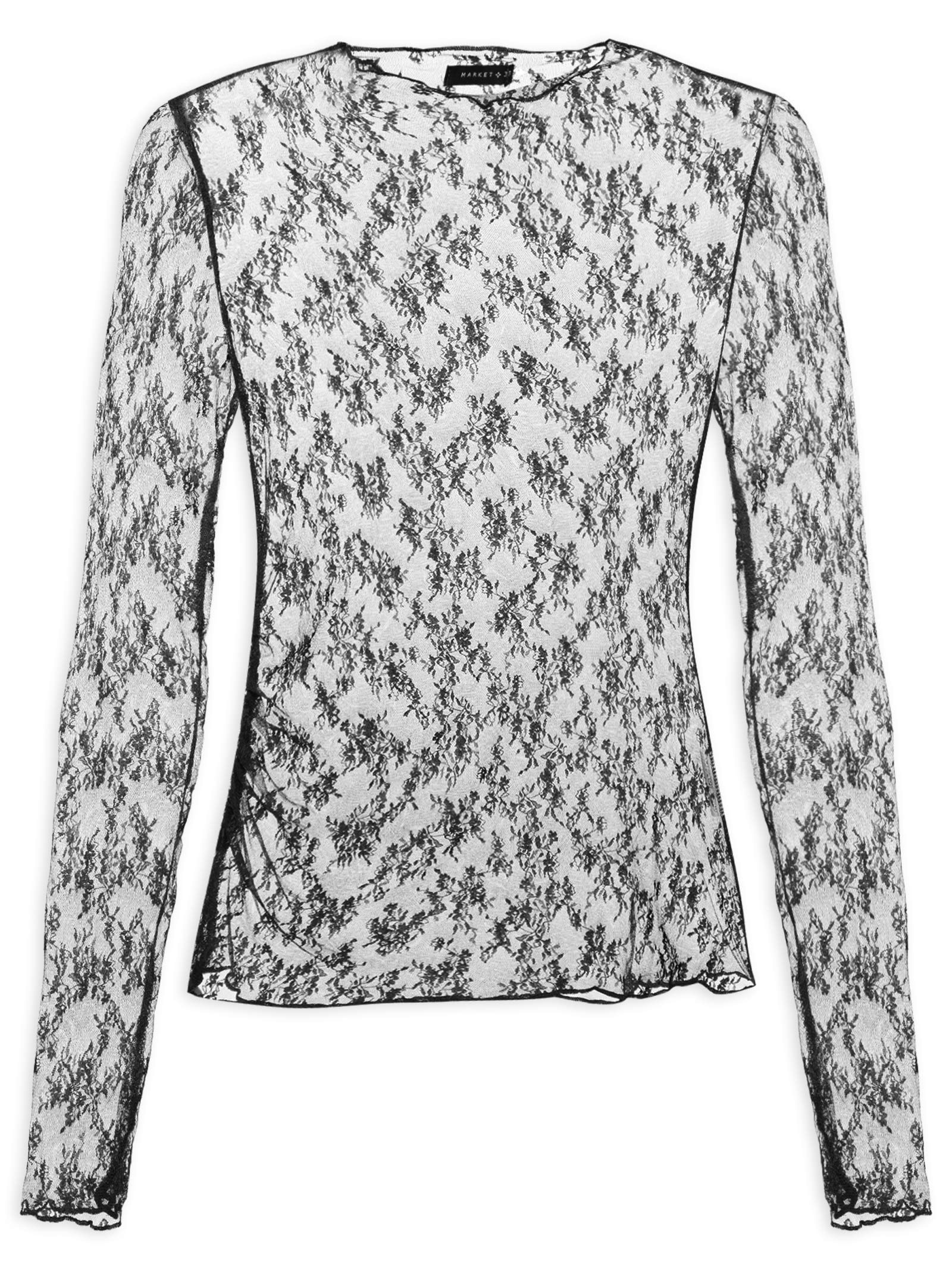Blusa Feminina Segunda Pele Em Renda Preto Market 33