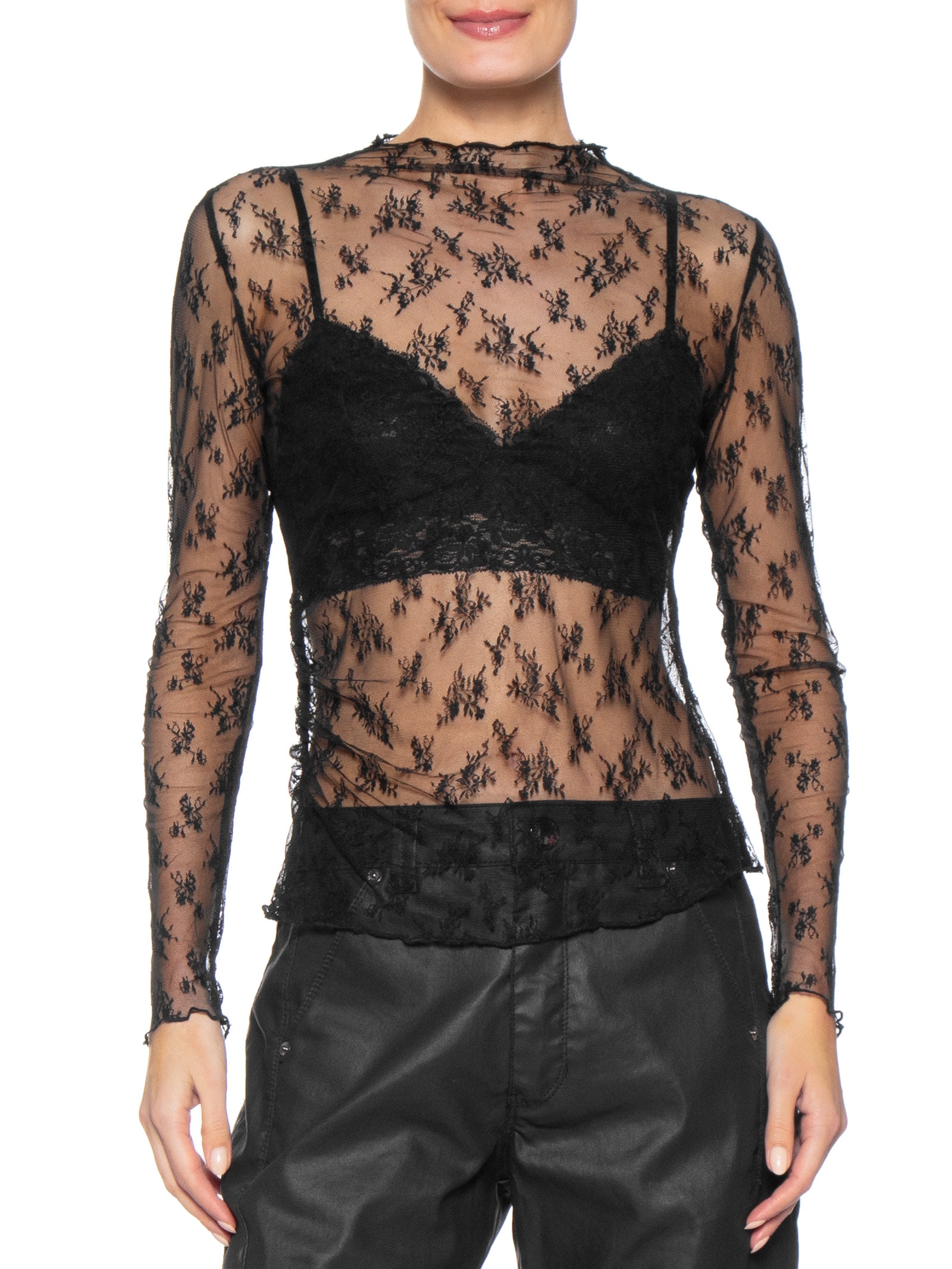 Blusa Feminina Segunda Pele Em Renda Preto Market 33