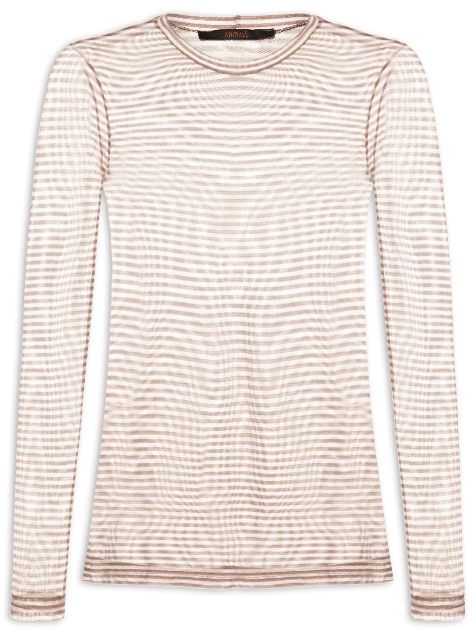 Blusa Feminina Segunda Pele Tule Listra Marrom Animale