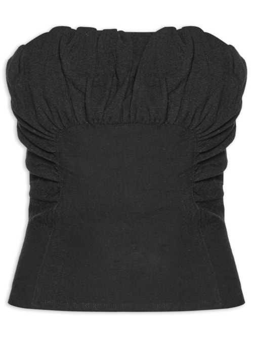 Blusa Feminina sem Alça com Franzidos – Preto