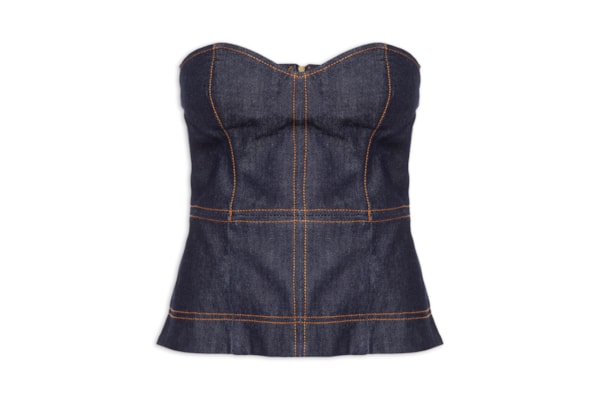 Blusa Feminina Sem Alça Jeans Raw - Azul