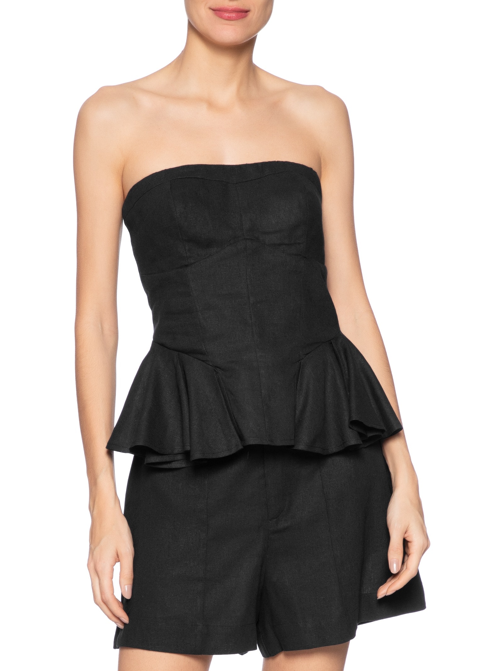 Blusa Feminina Sem Alça Pregas Preto Farm