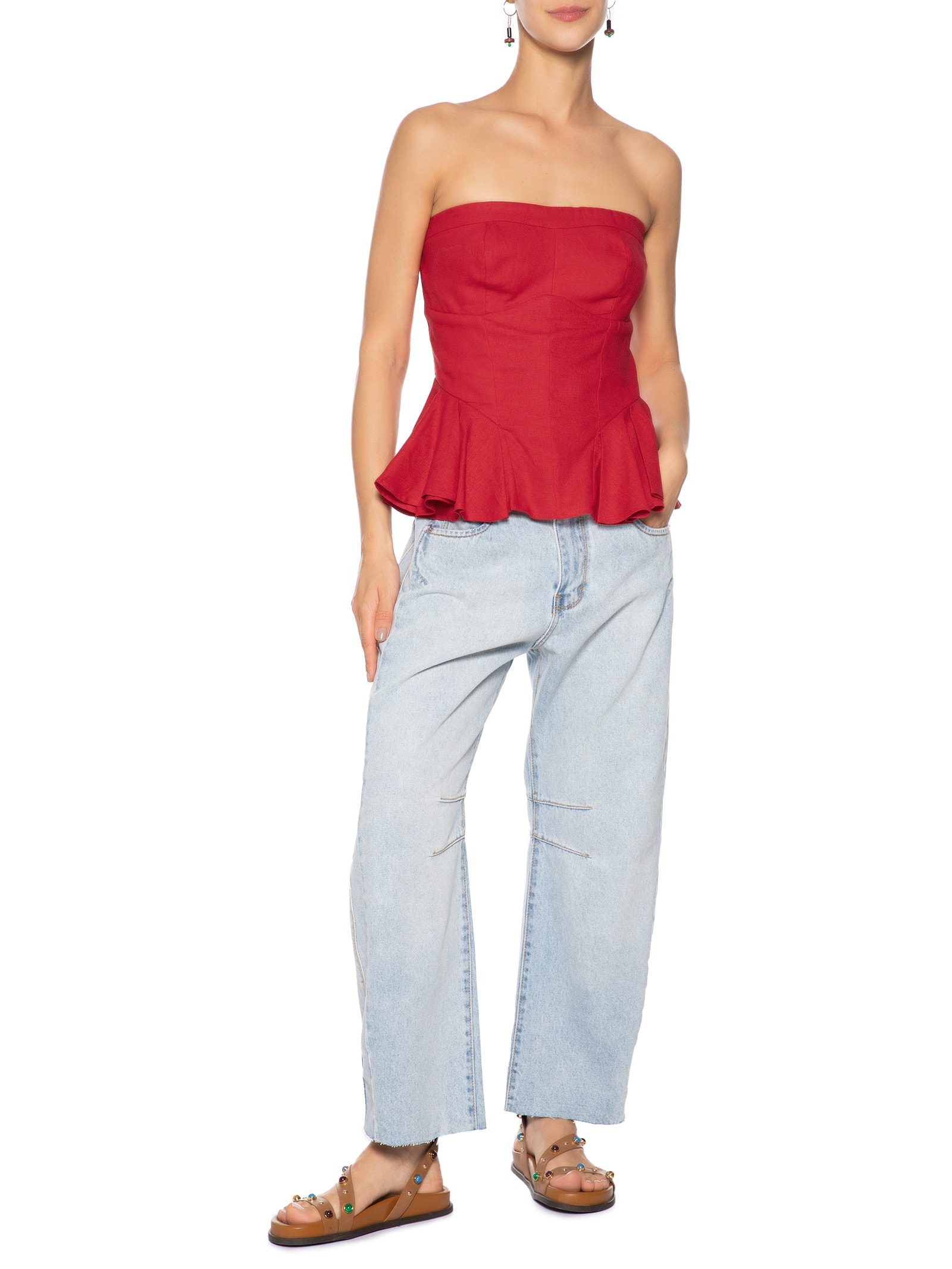 Blusa Feminina Sem Alça Pregas Vermelho Farm