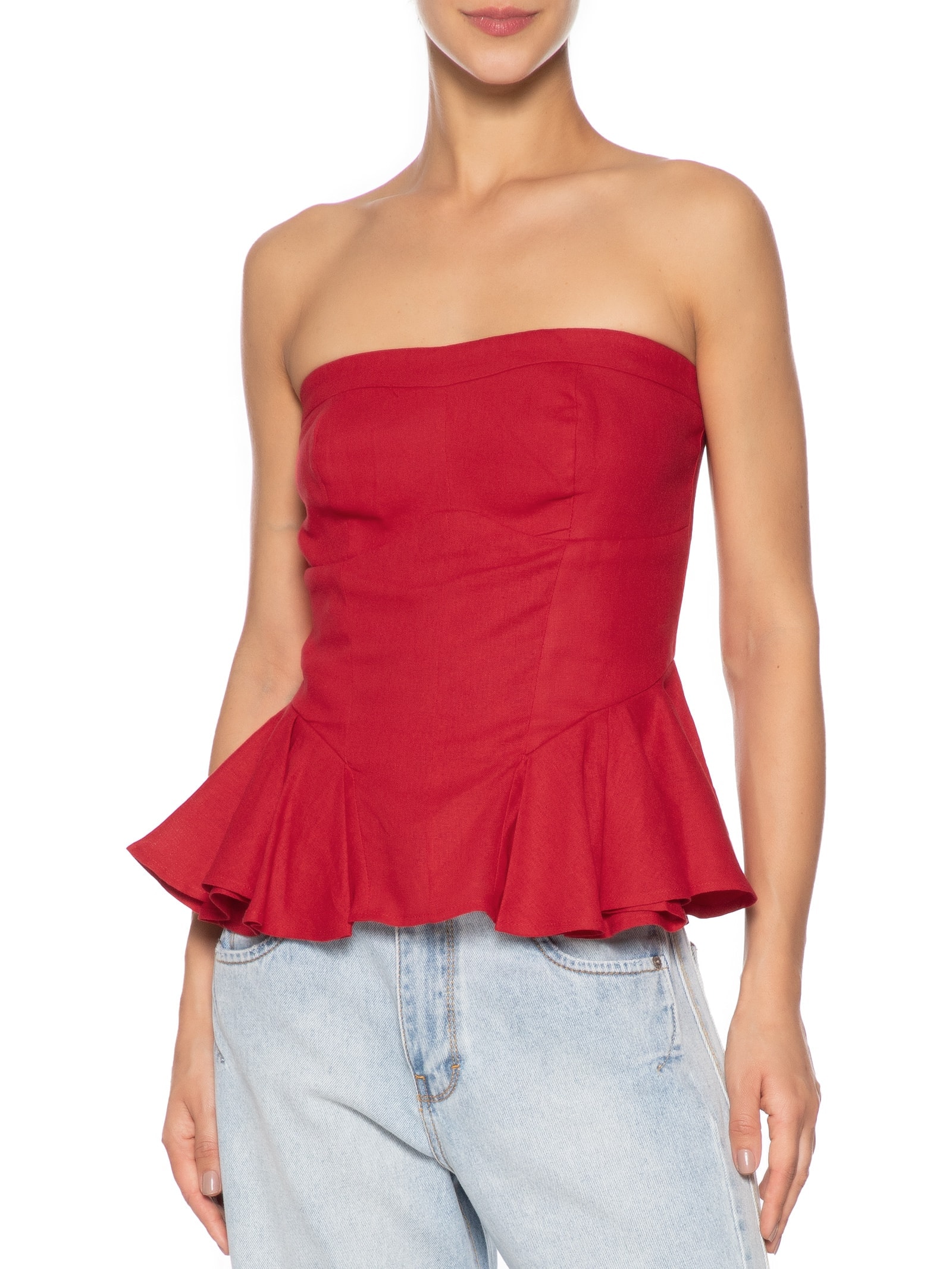 Blusa Feminina Sem Alça Pregas Vermelho Farm