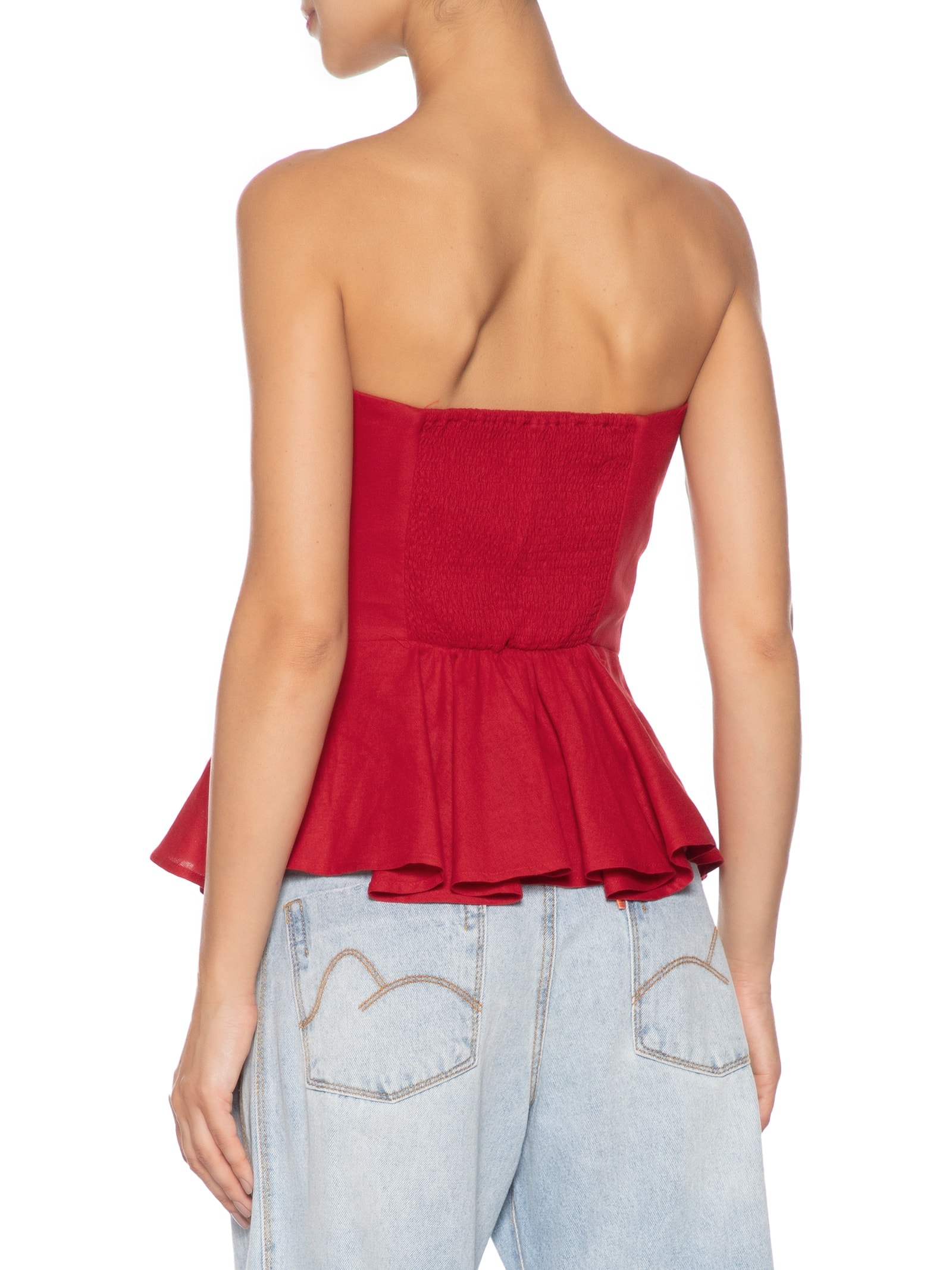 Blusa Feminina Sem Alça Pregas Vermelho Farm