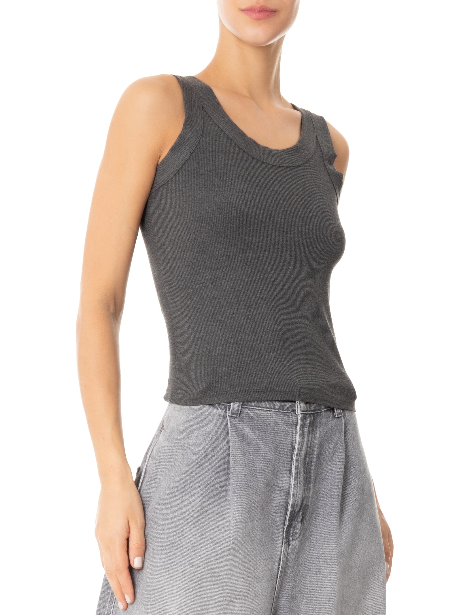 Blusa Feminina Sem Manga Básica Cinza Basiq