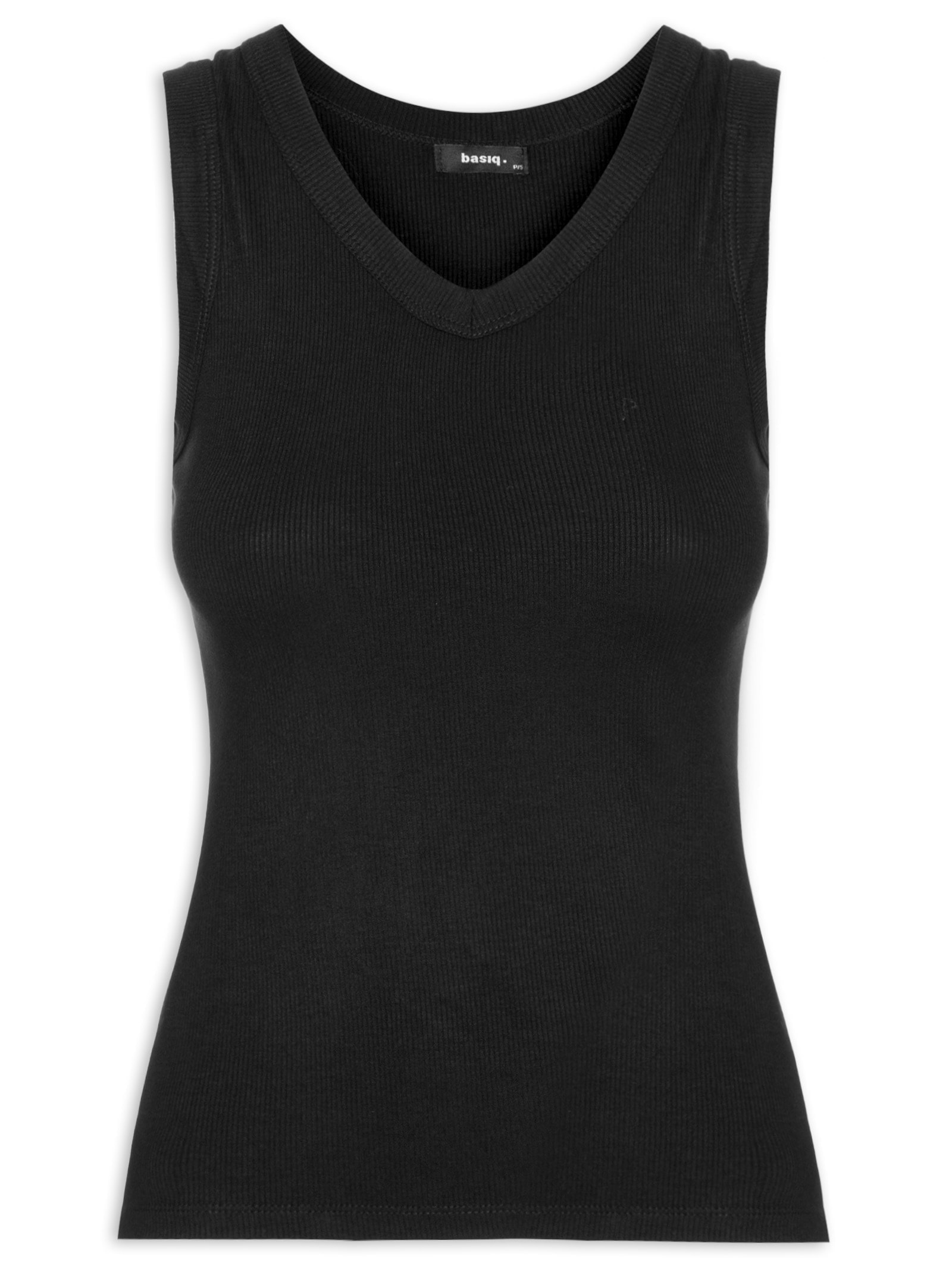 Blusa Feminina Sem Manga Básica Decote V Preto Basiq