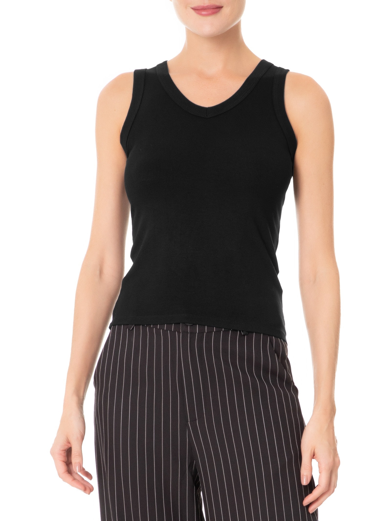 Blusa Feminina Sem Manga Básica Decote V Preto Basiq