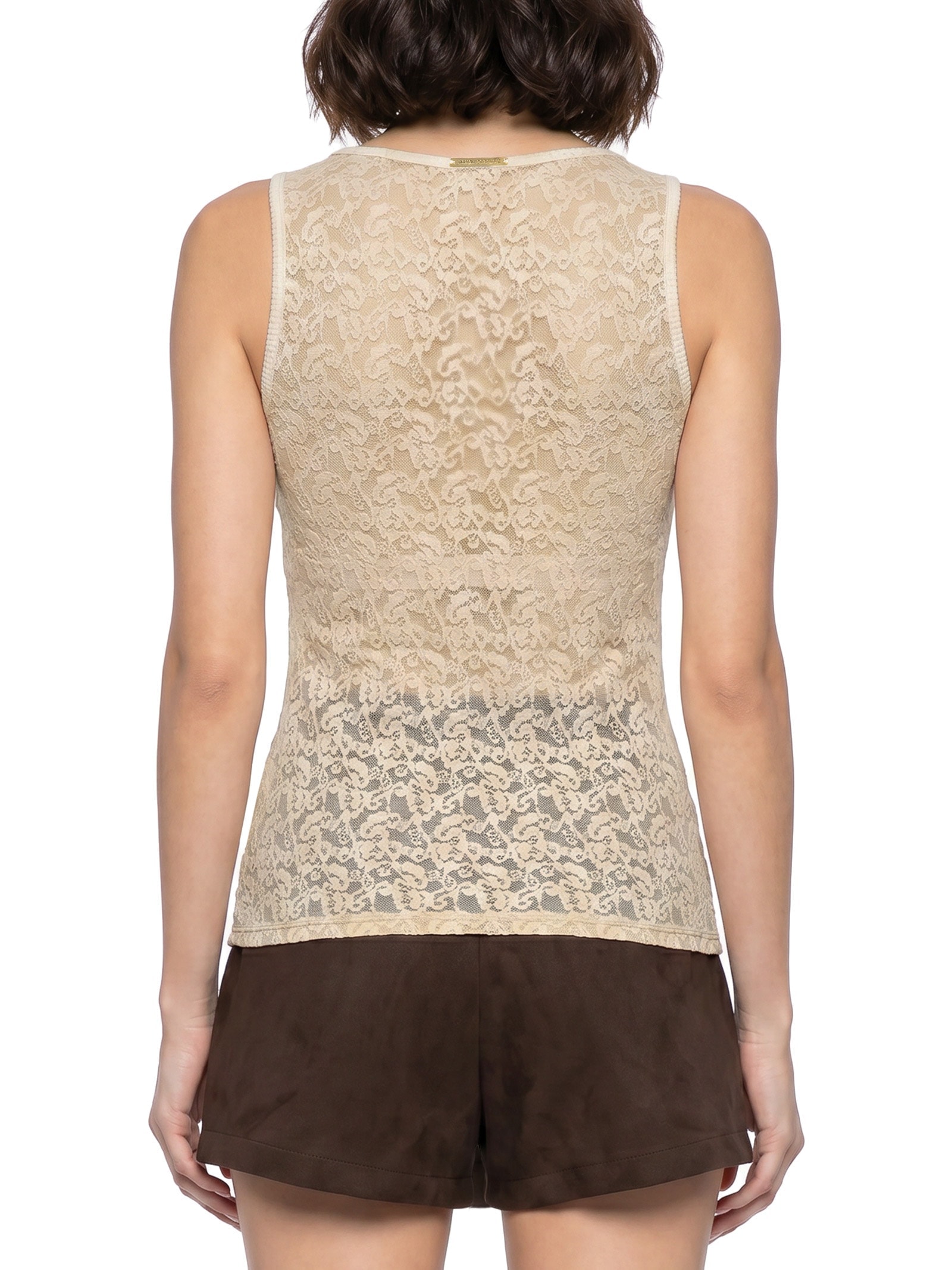Blusa Feminina Sem Manga De Renda Bege Lança Perfume