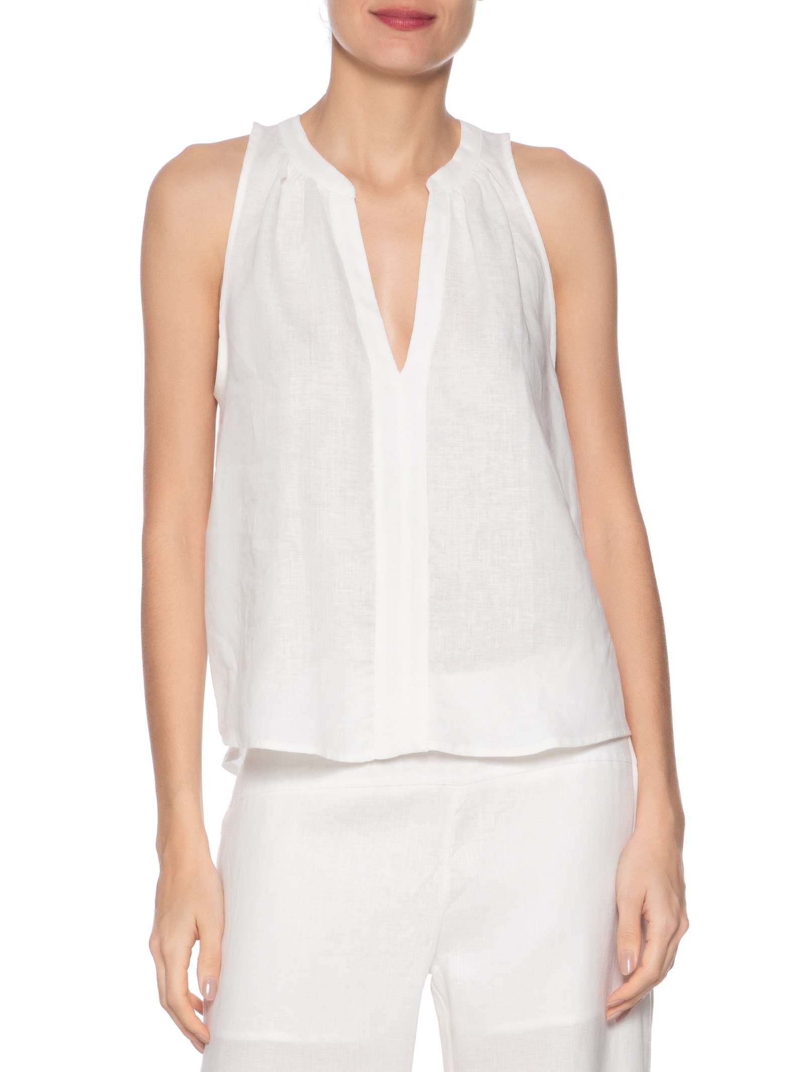Blusa Feminina Sem Manga Decote V Branco Maria Filó