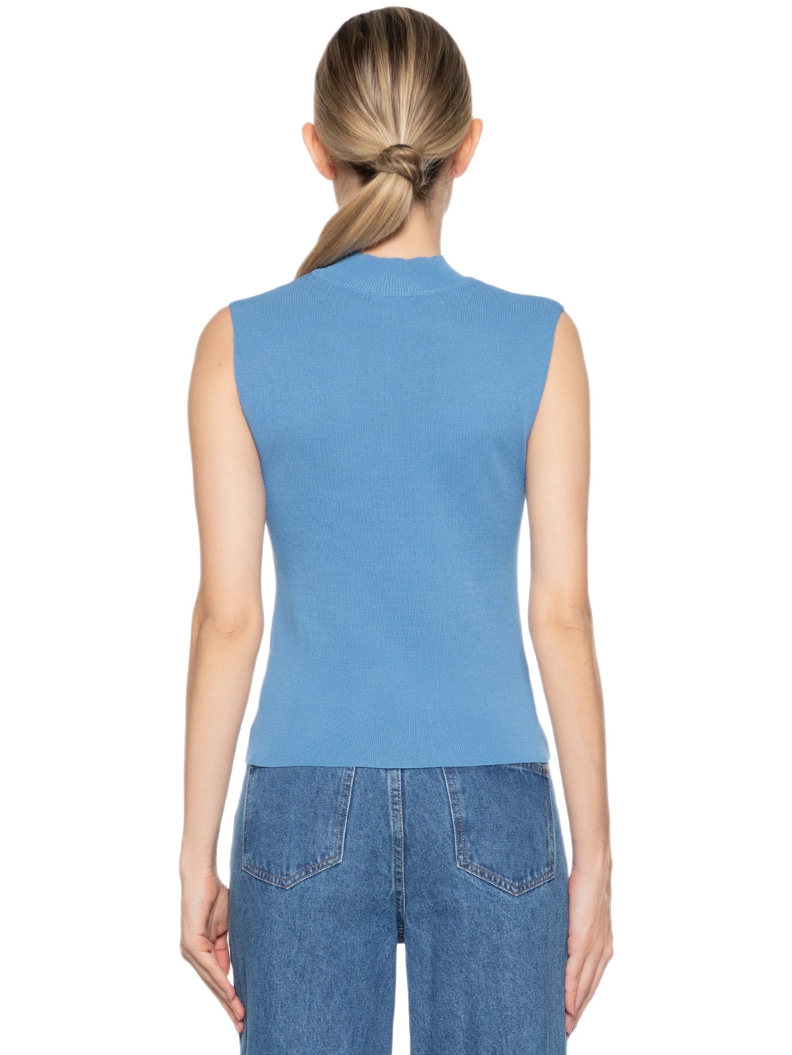 Blusa Feminina Sem Manga Em Tricot Azul Market 33