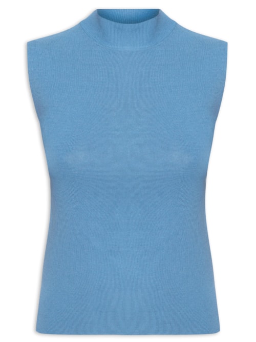 Blusa Feminina Sem Manga Em Tricot - Azul
