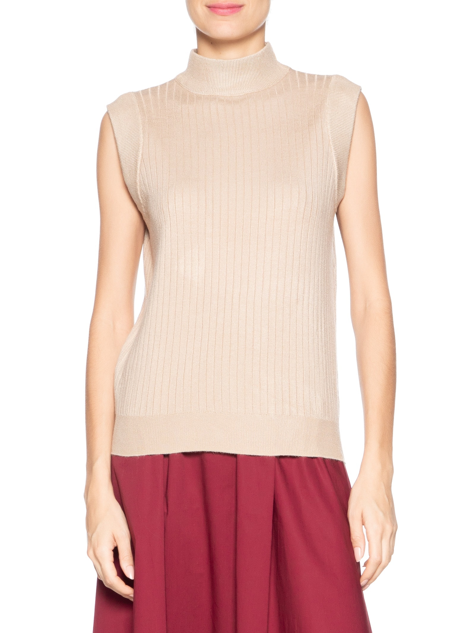 Blusa Feminina Sem Manga em Tricot Bege '2Essential