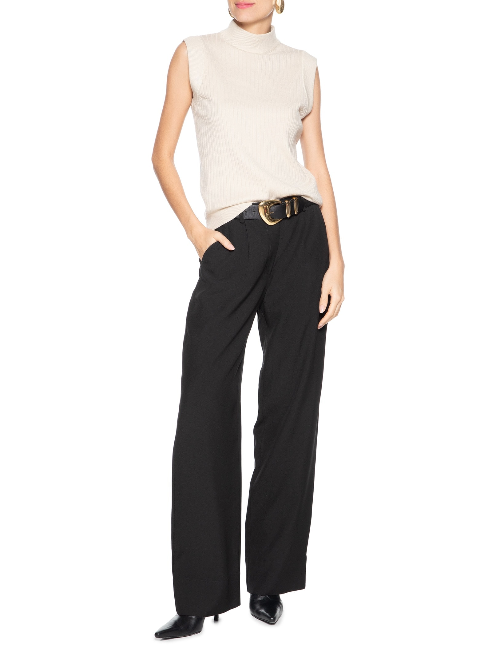 Blusa Feminina Sem Manga em Tricot Bege '2Essential