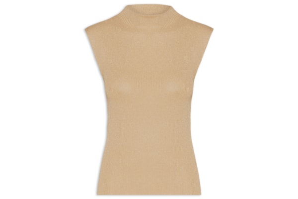 Blusa Feminina sem Manga em Tricot - Bege