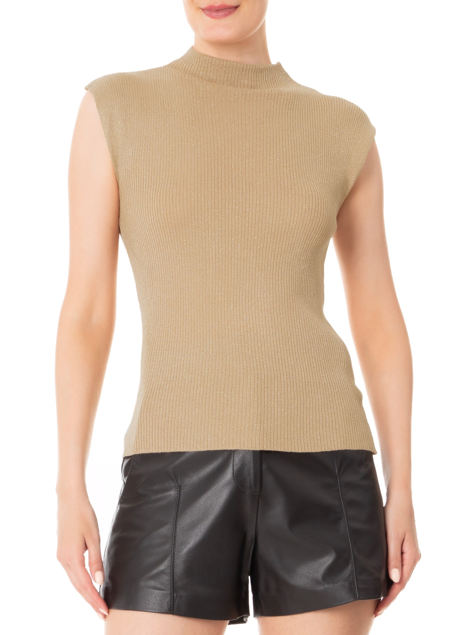 Blusa Feminina sem Manga em Tricot Bege Market 33