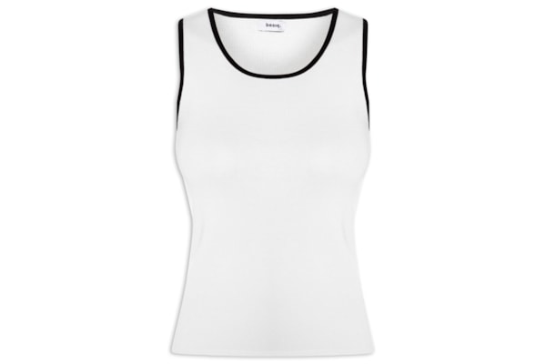 Blusa Feminina Sem Manga Em Tricot Bicolor - Branco