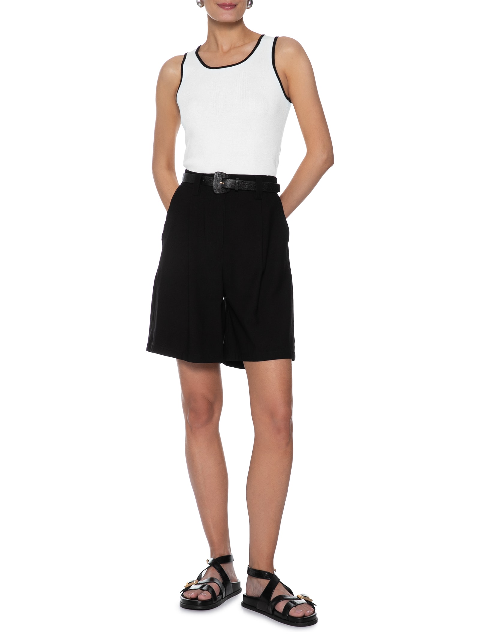 Blusa Feminina Sem Manga Em Tricot Bicolor Branco Basiq