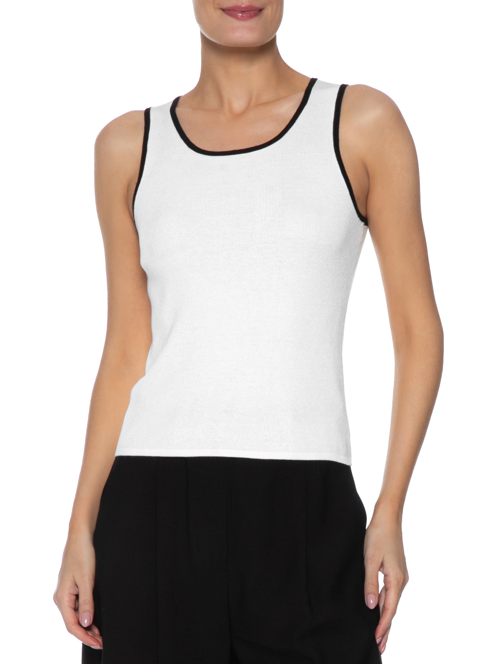 Blusa Feminina Sem Manga Em Tricot Bicolor Branco Basiq