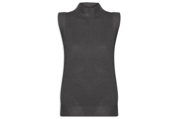 Blusa Feminina Sem Manga em Tricot - Cinza