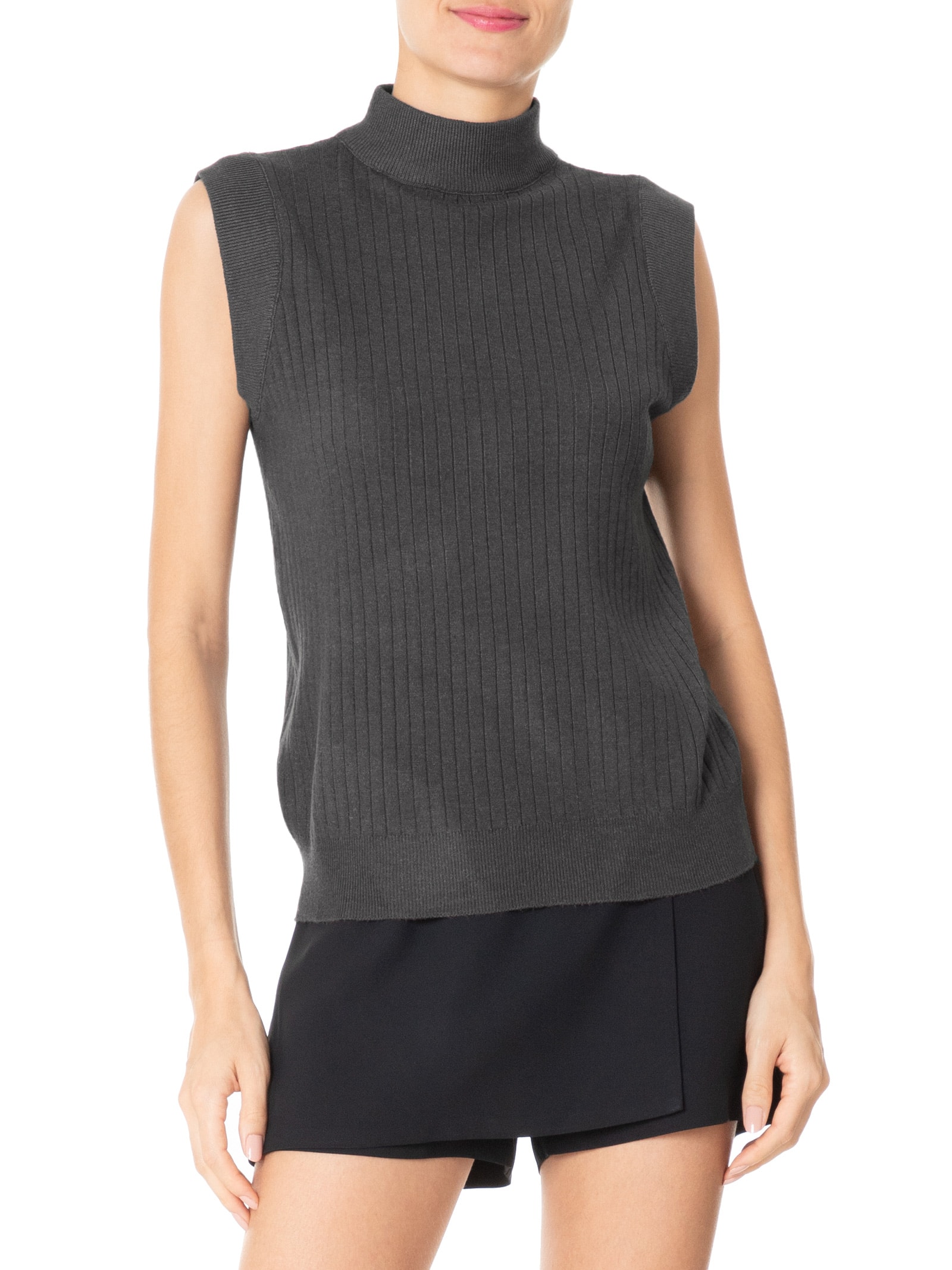Blusa Feminina Sem Manga em Tricot Cinza '2Essential