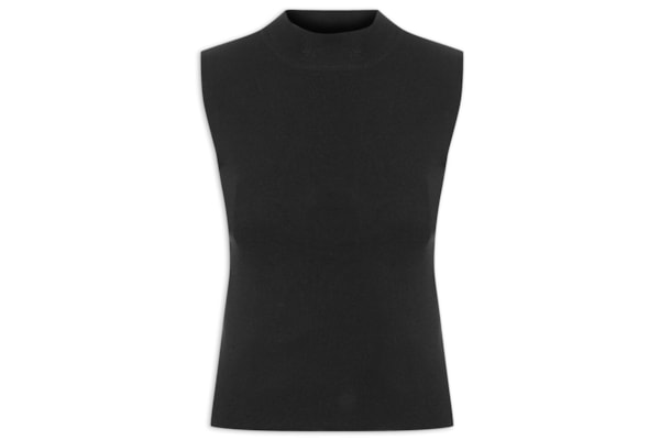 Blusa Feminina Sem Manga Em Tricot - Preto