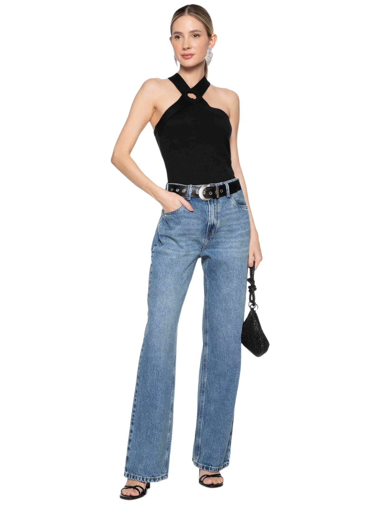 Blusa Feminina Sem Manga Em Tricot Preto Market 33